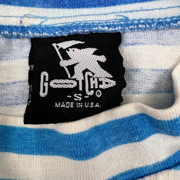 Gotcha Vintage Blue & White Striped Mens T-Shirt S 100% Cotton Pocket Logo - Picture 4 of 9